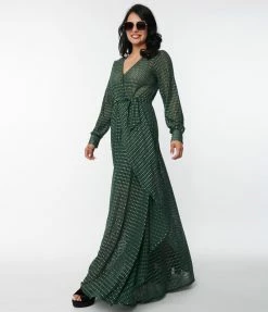 Unique Vintage Emerald Sparkle Plaid Farrah Maxi Dress Clothing