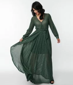 Unique Vintage Emerald Sparkle Plaid Farrah Maxi Dress Clothing