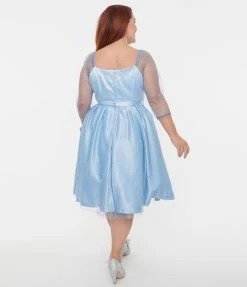 Unique Vintage Plus Size Blue & Silver Snowflake Lamar Swing Dress