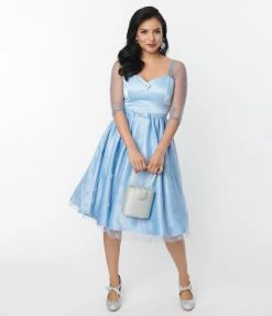 Unique Vintage Blue & Silver Snowflake Lamar Swing Dress Clothing