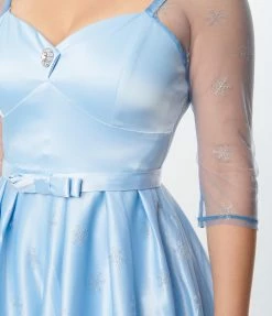 Unique Vintage Blue & Silver Snowflake Lamar Swing Dress Clothing