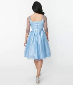 Unique Vintage Blue & Silver Snowflake Lamar Swing Dress Clothing