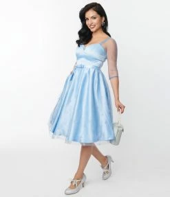 Unique Vintage Blue & Silver Snowflake Lamar Swing Dress Clothing