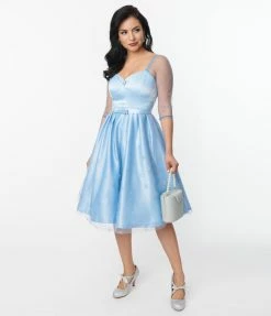 Unique Vintage Blue & Silver Snowflake Lamar Swing Dress Clothing