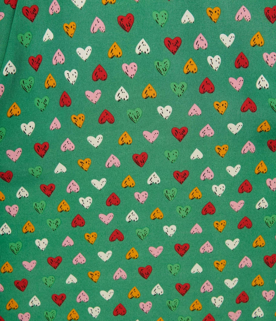 Unique Vintage Plus Size Green & Multi Heart Print Swing Dress New Arrivals!