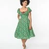 New Arrivals! Unique Vintage Green & Multi Heart Print Swing Dress