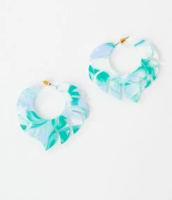 Anarchy Street Mint & White Leaf Hoop Earrings Jewelry