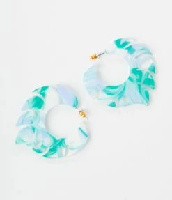 Anarchy Street Mint & White Leaf Hoop Earrings Jewelry