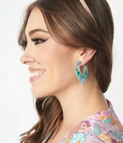 Anarchy Street Mint & White Leaf Hoop Earrings Jewelry