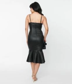 Unique Vintage Black Vegan Leather Rizzo Wiggle Dress Clothing
