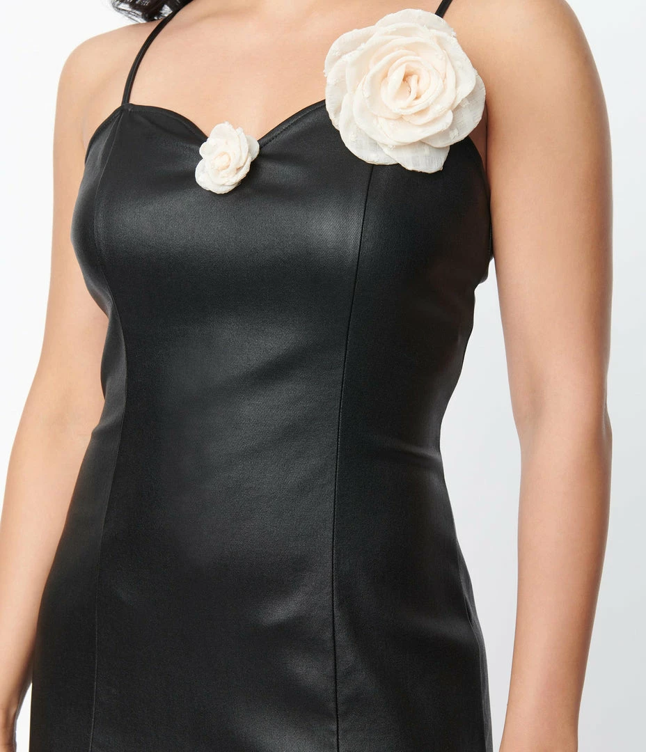 Unique Vintage Black Vegan Leather Rizzo Wiggle Dress Clothing