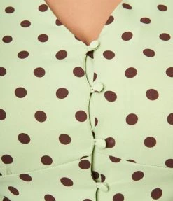 New Arrivals! Unique Vintage Plus Size Sage & Brown Dot Flutter Sleeve Blouse