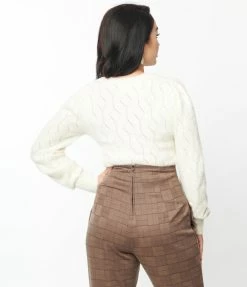 Clothing Unique Vintage Ivory Fuzzy Long Sleeve Sweater