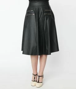 Clothing Unique Vintage Black Vegan Leather Vivien Swing Skirt