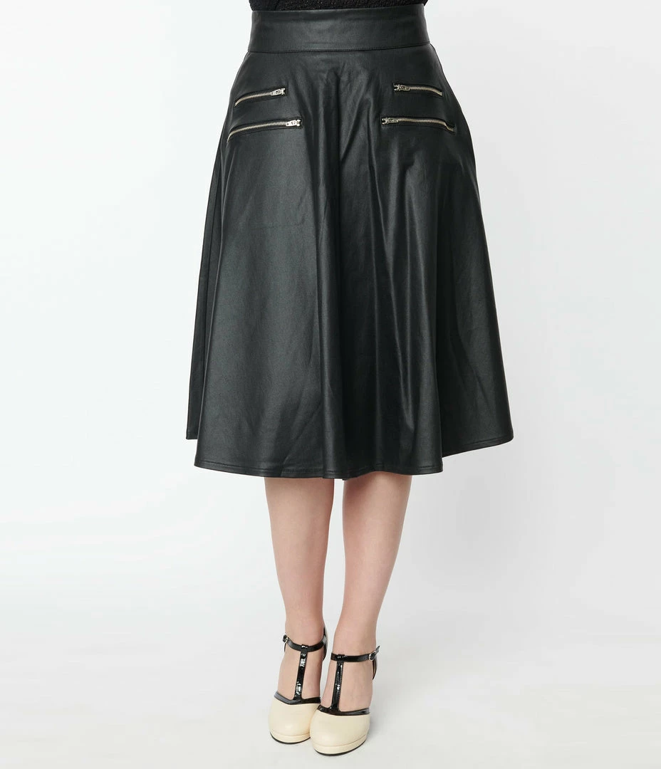 Clothing Unique Vintage Black Vegan Leather Vivien Swing Skirt