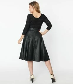 Clothing Unique Vintage Black Vegan Leather Vivien Swing Skirt