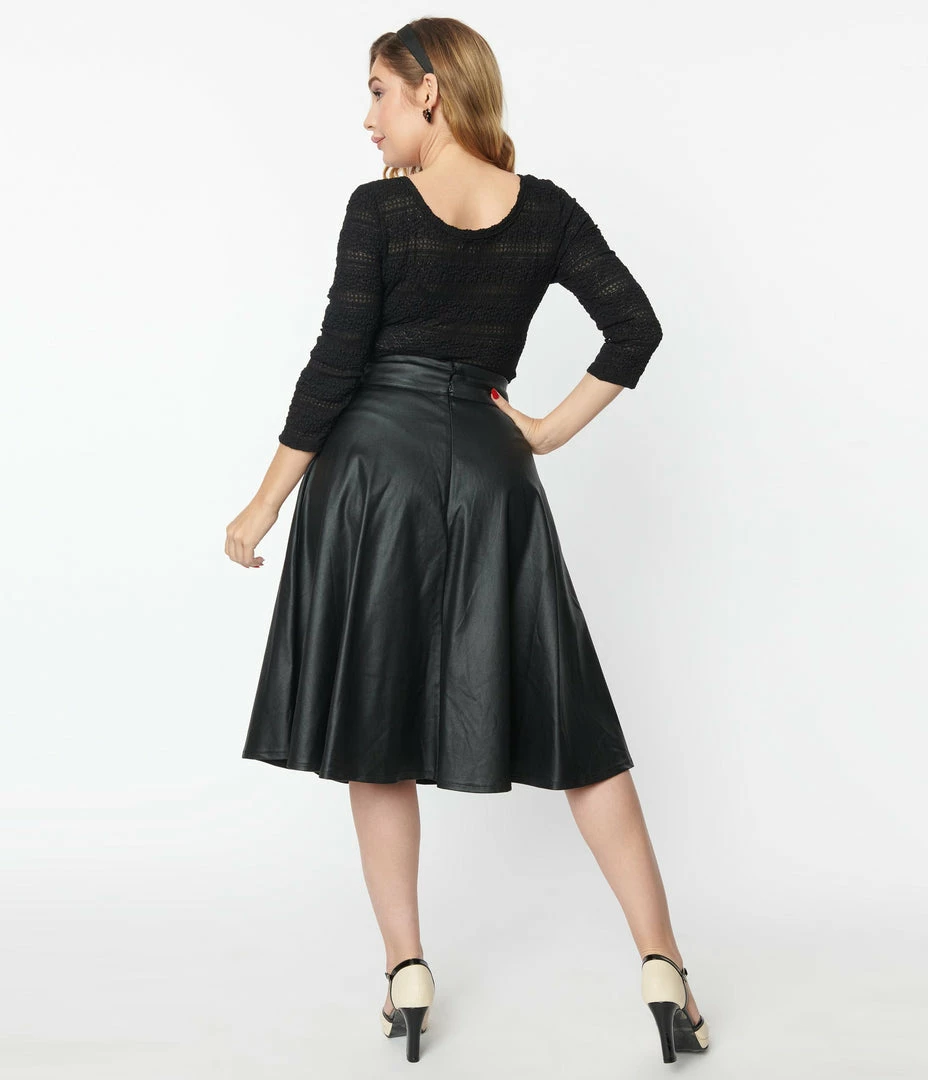 Clothing Unique Vintage Black Vegan Leather Vivien Swing Skirt