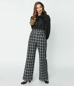 Clothing Unique Vintage Black & White Plaid Ginger Pants