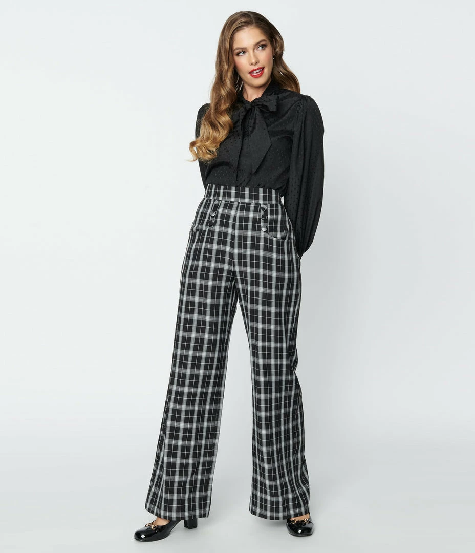 Clothing Unique Vintage Black & White Plaid Ginger Pants