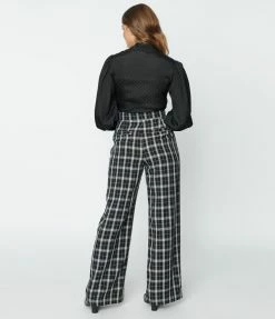 Clothing Unique Vintage Black & White Plaid Ginger Pants