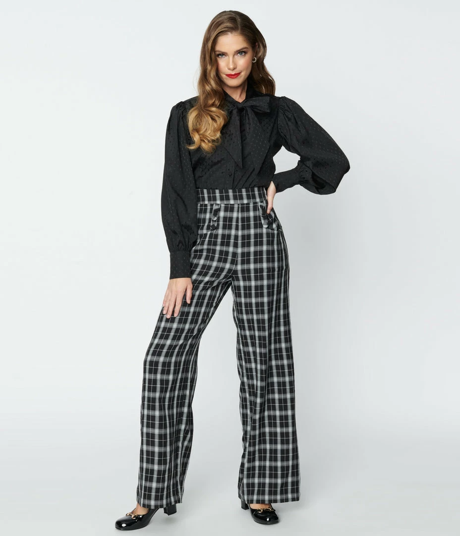 Clothing Unique Vintage Black & White Plaid Ginger Pants