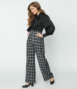 Clothing Unique Vintage Black & White Plaid Ginger Pants