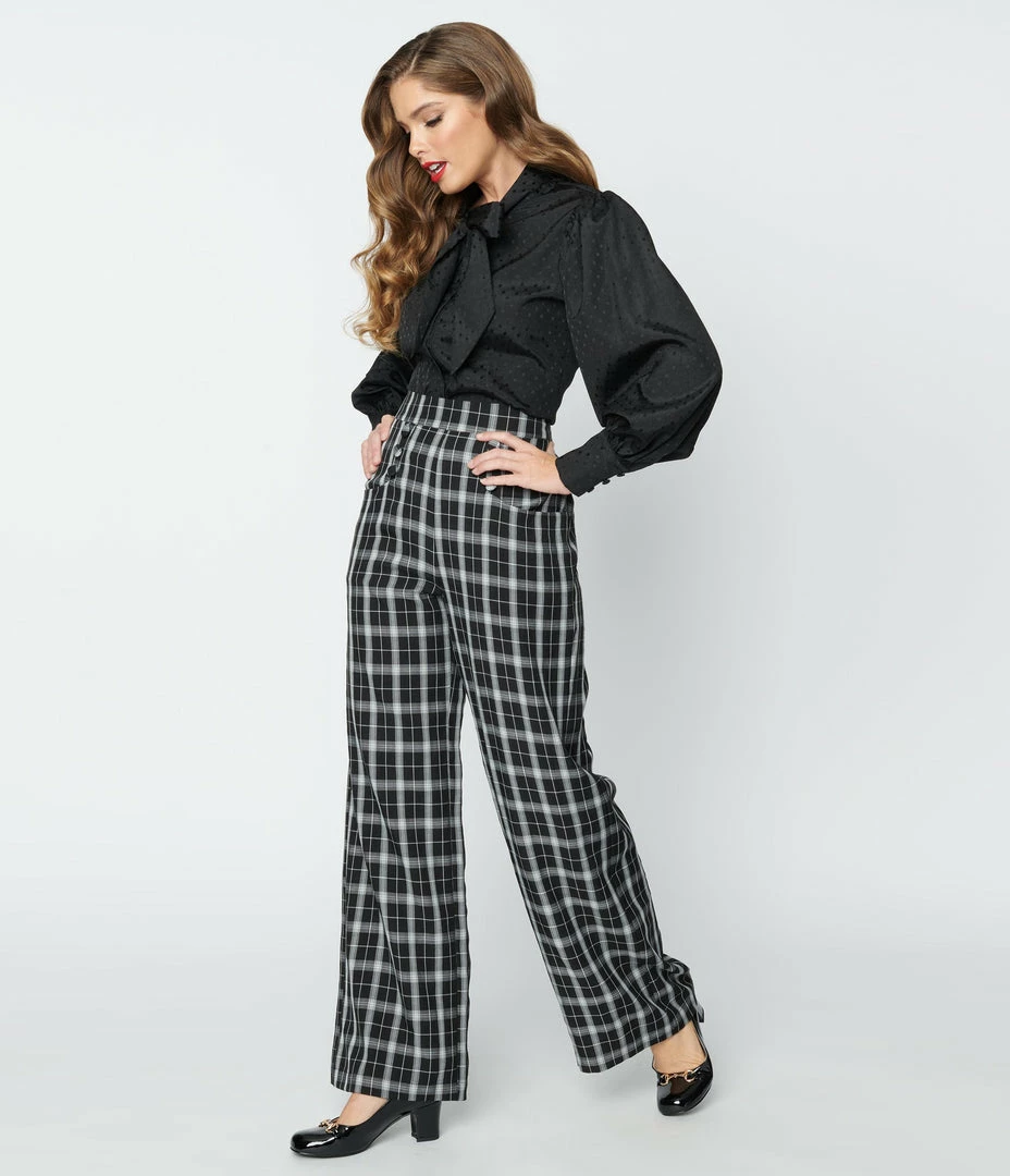 Clothing Unique Vintage Black & White Plaid Ginger Pants