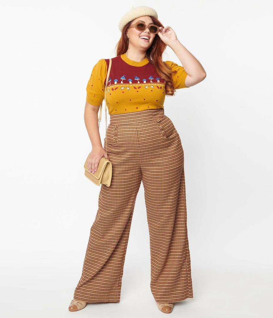 Clothing Unique Vintage Plus Size Brown Plaid Tweed Ginger Pants