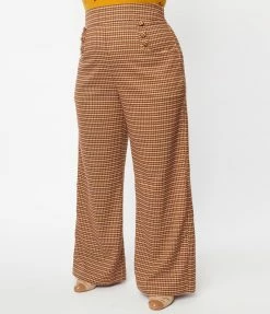 Clothing Unique Vintage Plus Size Brown Plaid Tweed Ginger Pants