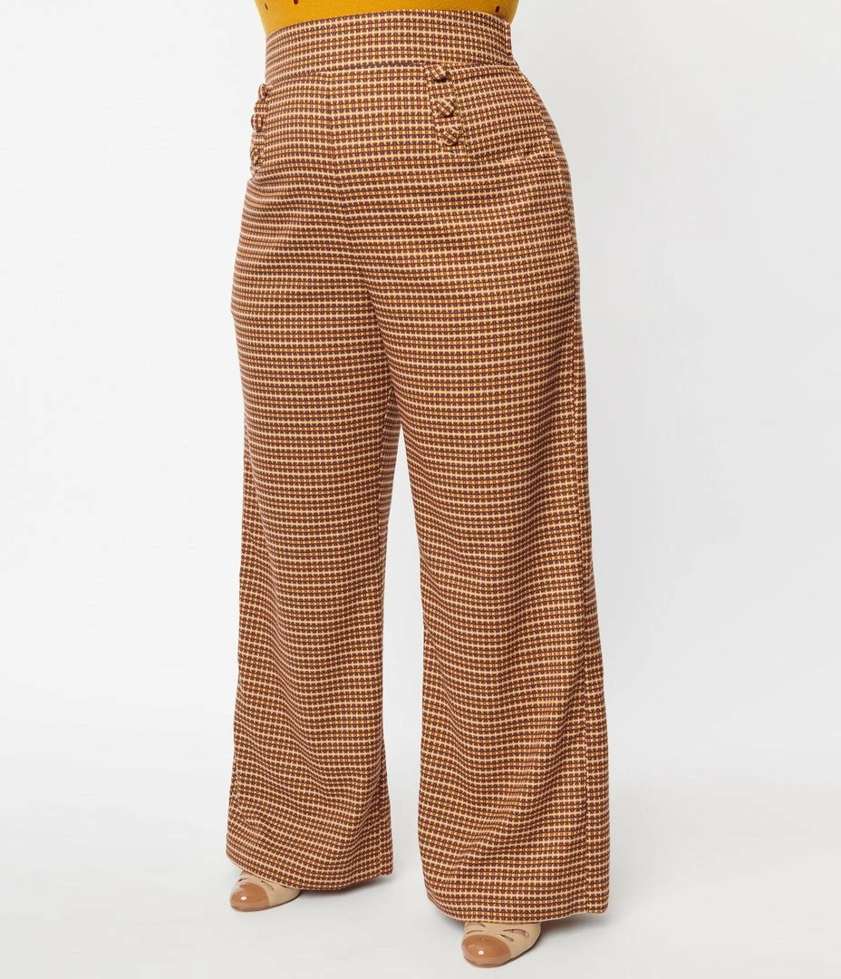 Clothing Unique Vintage Plus Size Brown Plaid Tweed Ginger Pants