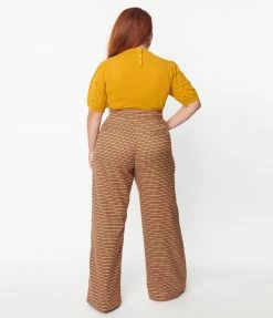 Clothing Unique Vintage Plus Size Brown Plaid Tweed Ginger Pants