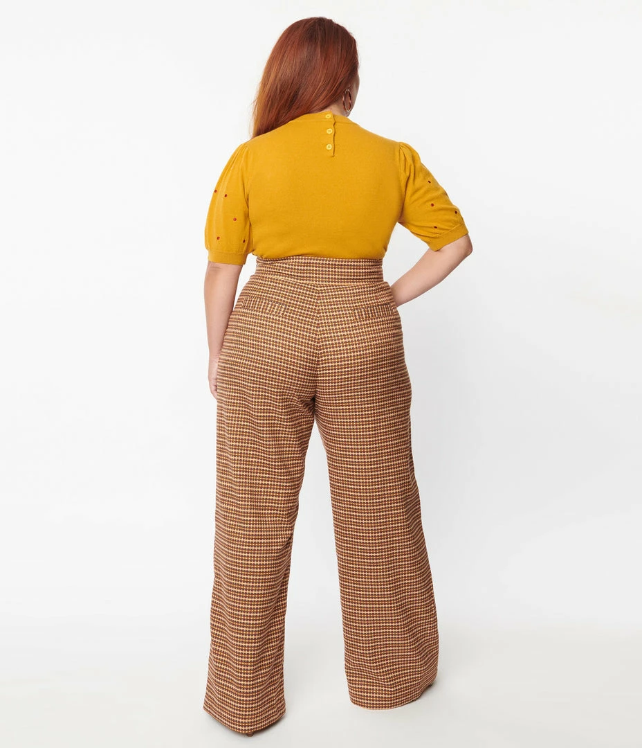 Clothing Unique Vintage Plus Size Brown Plaid Tweed Ginger Pants