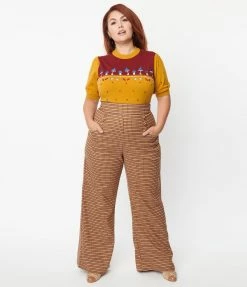 Clothing Unique Vintage Plus Size Brown Plaid Tweed Ginger Pants