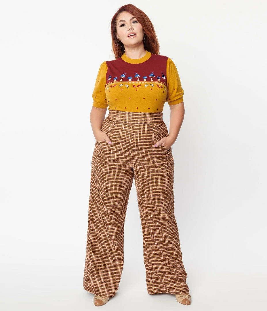 Clothing Unique Vintage Plus Size Brown Plaid Tweed Ginger Pants