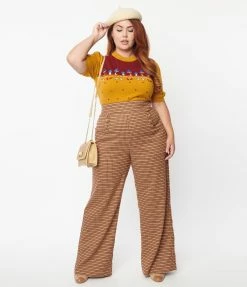 Clothing Unique Vintage Plus Size Brown Plaid Tweed Ginger Pants