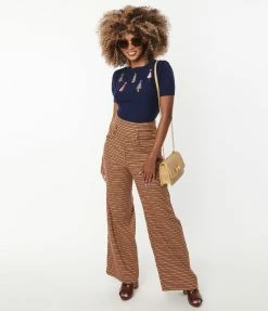 Unique Vintage Brown Plaid Tweed Ginger Pants Clothing