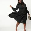 Unique Vintage Plus Size Black Keyhole Swing Dress Clothing