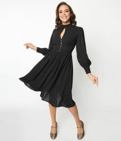 Unique Vintage Black Keyhole Swing Dress