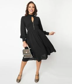 Unique Vintage Black Keyhole Swing Dress