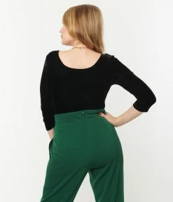 Unique Vintage Black Velvet Surplice Bodysuit