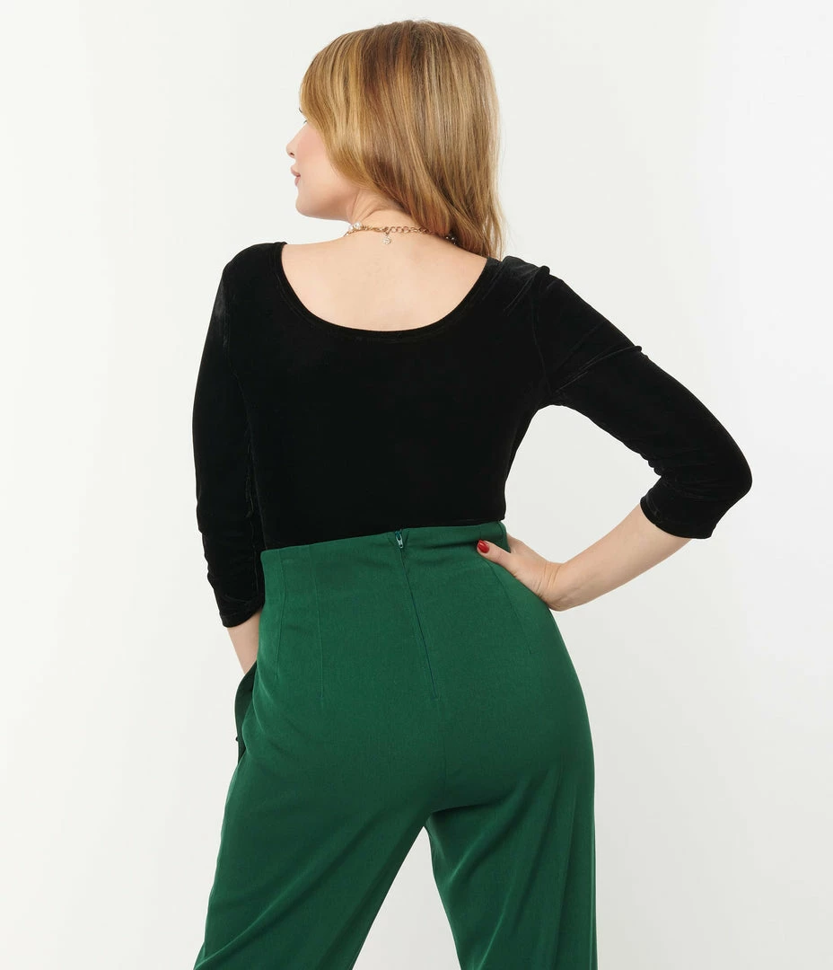 Unique Vintage Black Velvet Surplice Bodysuit