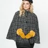 Smak Parlour Black & White Plaid Tweed Buttoned Cape Coat