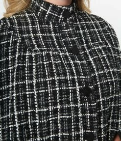 Smak Parlour Black & White Plaid Tweed Buttoned Cape Coat