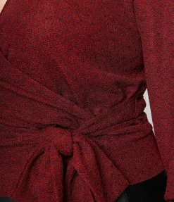 Unique Vintage Plus Size Burgundy & Black Dot Carmen Faux Wrap Sweater