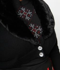 Clothing Smak Parlour Plus Size Black Faux Fur Collar Cardigan