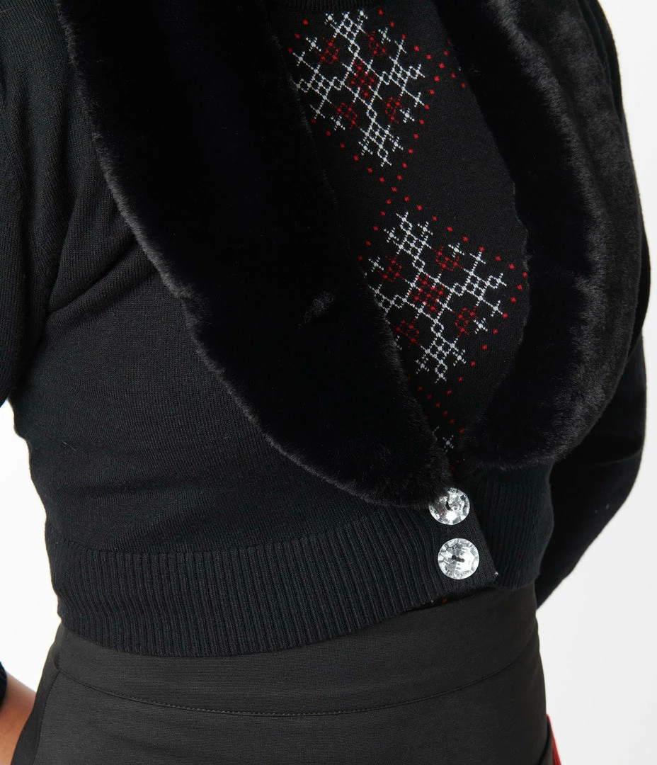 Smak Parlour Black Faux Fur Collar Cardigan New Arrivals!