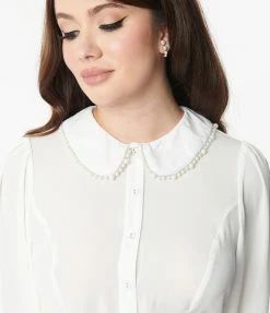 Smak Parlour Ivory Pearl Collar Resident Artist Blouse Clothing