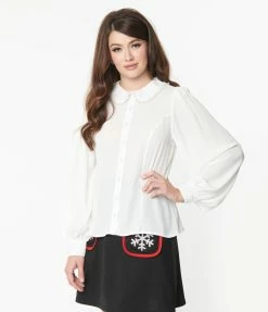 Smak Parlour Ivory Pearl Collar Resident Artist Blouse Clothing