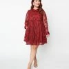 Unique Vintage Plus Size Burgundy Lace Peggy Babydoll Dress New Arrivals!