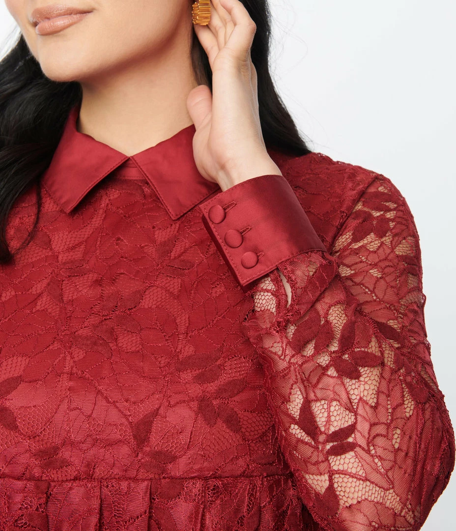 Unique Vintage Burgundy Lace Peggy Babydoll Dress Clothing